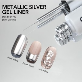 GAOY Metallic Silver Gel Nail Polish Art Liner, 8ml 3D Mirror Chrome Effect Colors Metal Silver for Nail Paint Design with Thin Brush DIY French Manicure and Pedicure at Home