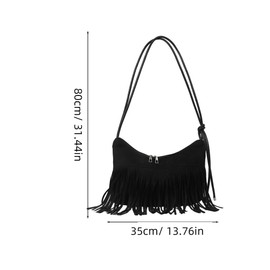 Holibanna Women Fringe Bag Hippie Tassel Hobo Shoulder Purse Fringe Satchel Tassel Bag with Zipper Pockets Underarm Women Handbag (Black)