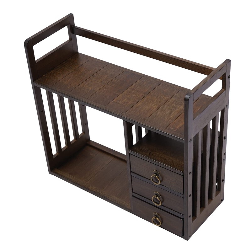 Bamboo Bookshelf, Desktop Organizer Office Desk Rack Storage Shelves, with