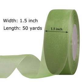 OZXCHIXU Shimmer Sheer Organza Ribbon, 1-1/2 inch x Continuous 50 Yard Sage Green Chiffon Fabric Ribbon for Gift Wrapping, Bouquet Wrapping,Wedding Decoration,Christmas Tree, Crafts, Bows.