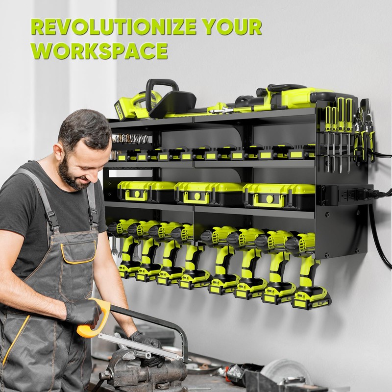 POKIPO Large Power Tool Organizer Wall Mount with Charging Station,4