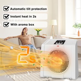 HEATIT Space Heater for Indoor, Digital Display with Thermostat,1-12H Timer,Fan Mode,1500W/750W,Electric Space Heater for Office, Bedroom,White,10.6"Dx7.0"W x 11.8"H