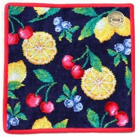 FEILER LA FRUTTA Rafrutta Handkerchief, 9.8 x 9.8 inches (25 x 25 cm), Navy/Red