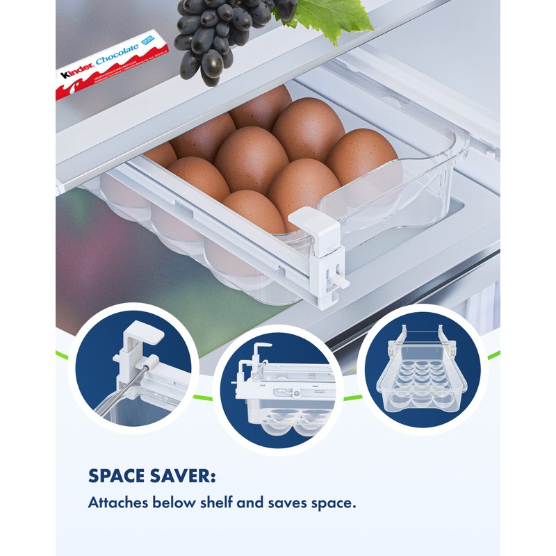 TidyFriend Refrigerator Egg Drawer 14"x7.5"x3.95" – Snap-On Egg Holder with