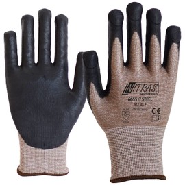 Nitras 6655 STEEL Cut Protection Gloves - Stitch & Cut Protection Work Gloves - EN 388 - Brown/Black - 09/L