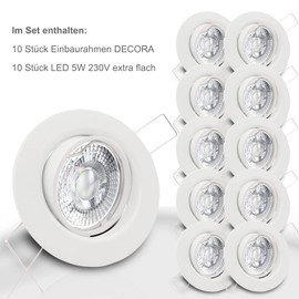 DECORA Recessed Ceiling Spotlight 230 V - Set Includes LED Module 5W Extra Flat 35 mm ET