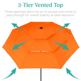Best Choice Products 10ft 3-Tier Solar Patio Umbrella, Outdoor Market Sun Shade for Backyard, Deck, Poolside w/ 24 LED Lights, Tilt Adjustment, Easy Crank, 8 Ribs - Orange