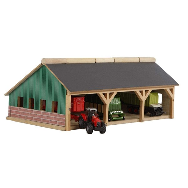 Kids Globe Large Wooden Farm Shed For Tractors (Scale 1:87),Multicolor,30 x 16.7 x 11.9 cm
