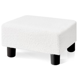 BRIAN & DANY Small Foot Stool Ottoman, Footstool with Legs, Teddy Velvet Foot Rest for Living Room, Bedroom and Office, White