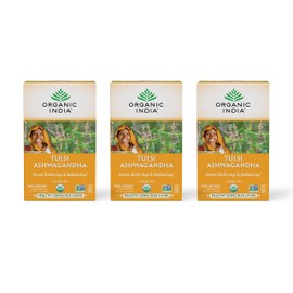 ORGANIC INDIA Calming Tulsi Ashwagandha Herbal Tea - Holy Basil Tea with Ashwagandha Root, Supports Restful Sleep - Adaptogen, Vegan, USDA Certified Organic, Non-GMO - 18 Infusion Bags, 3 Pack