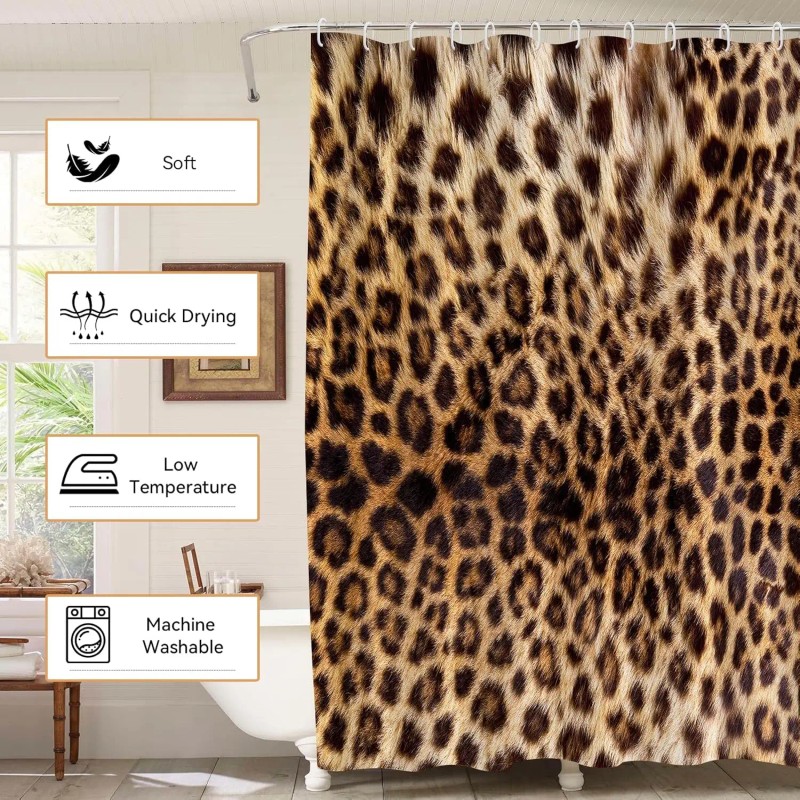 Brown Leopard Shower Curtain Cheetah Animal Print Blackout Polyester Machine