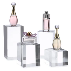 BTSKY 4 PCS Clear Polished Acrylic Cube Acrylic Square Display Stands Jewelry Display Blocks Photo Props Acrylic Display Case Acrylic Risers for Photography, Boutique, Retail Counter