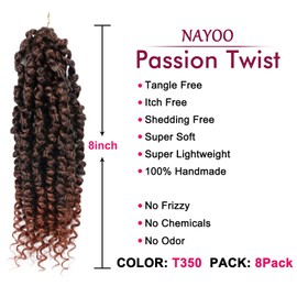 Passion Twist Hair For Kids - 8 Packs 8 Inch Passion Twist Crochet Hair For Women, Crochet Pretwisted Curly Hair Passion Twists Synthetic Braiding Hair Extensions(8 Inch 8 Packs, T350)