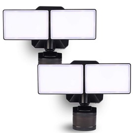 Dusk-to-Dawn Floodlights with Motion Sensor, 5000K Daylight White, ETL Certified, IP65 Outdoor Dual-Head Rotatable LED Security Flood Light for Porch, Driveway, EMANER (Black Fixture, 2-Pack)