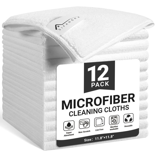 SIFANGKE Microfiber Cleaning Cloth, 12 Pack Lint-Free and Highly Absorbent