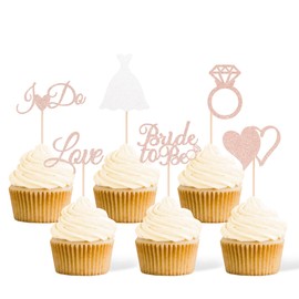 Gexolenu 24 Pcs Bride To Be Cupcake Toppers Rose Gold Glitter Double-Sided I Do Love Heart Diamond Ring Cupcake Picks Decorations For Bridal Shower Wedding Engagement Party Supplies