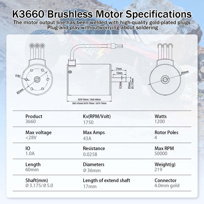 Surpass 3660 1750kv brushless Motor 4 Pole for 1/10 RC
