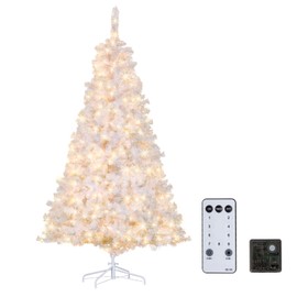 LOENIY 6ft Prelit White Christmas Tree with Remote Control, Artificial Christmas Tree with 250 Warm & Multi-Color Lights, Time Functional Hinged Full Tree with 859 Tips, Party & Office Decoration