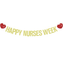 Gold Glitter Happy Nurses Week Banner, Thank You Nurses Party Decorations, Nurses Appreciation Week Banner