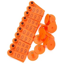 ANCLLO 100 Pack Pig Ear Tags Orange Medium Plastic Livestock Ear Tags for Hog Swine Sow Ear Tags with Number 001-100