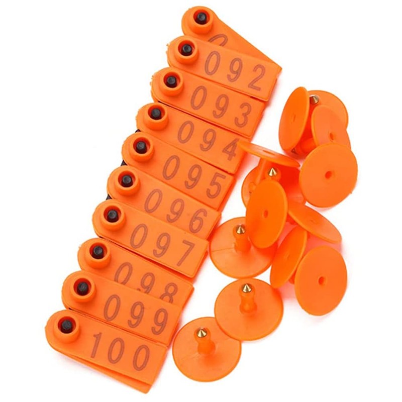 ANCLLO 100 Pack Pig Ear Tags Orange Medium Plastic Livestock