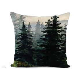 Awowee Flax Throw Pillow Cover Blue Winter Watercolor Landscape Pine Forest Mountains Alaska Artistic 18x18 Inches Pillowcase Home Decor Square Cotton Linen Pillow Case Cushion Cover