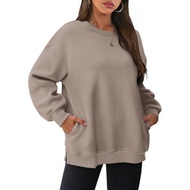 WIHOLL Womens Fall Fashion 2024 Casual Crewneck Sweatshirts Long Sleeve Shirts Cute Tops Loose Fit Pullovers Coffee Grey M