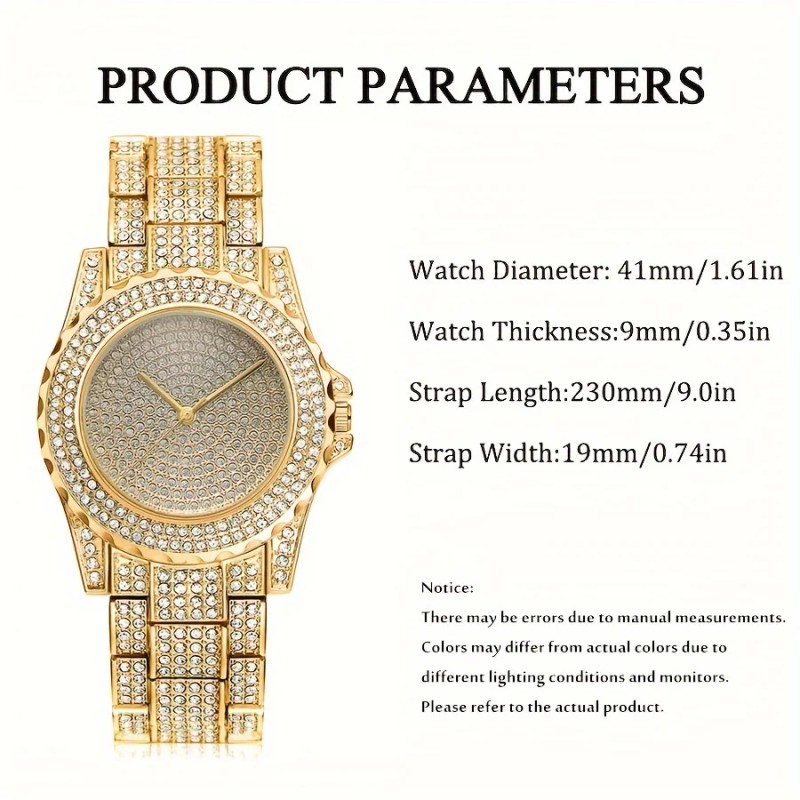 Luxury Quartz Watch with Rhinestones - Two-piece Watch and Bracelet