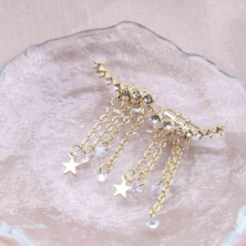 Iaceble Bohemia Rhinestone Ear Crawler Earrings Crystal Tassel Earrings Dangle Star Stud Earring Gold Tassel Drop Earrings Jewelry for Women