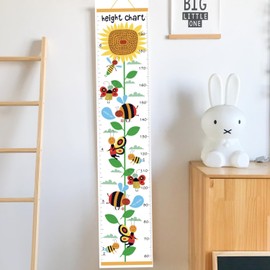 Kids Growth Charts - 11.8 "X55.9" Thick Oil Painting Canvas Disassembly Babies and Children's Height Chart, Children's Wooden Frame Measurement Rules, for Wall Decoration(Sunflower Bee)