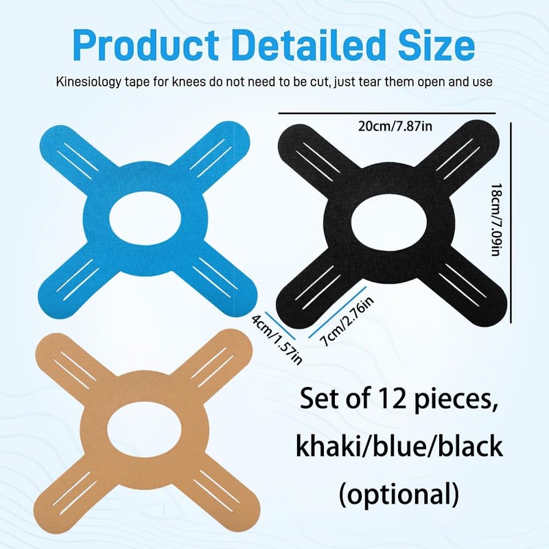 CAVLA 12pcs Precut Kinesiology Tape for Knees,Breathable Precut Sports Athletic