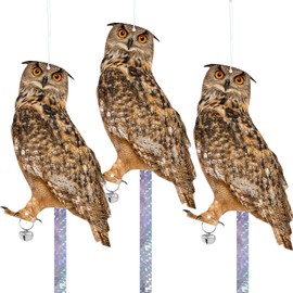 Vicsiyi Owls to Keep Birds Away, 3 Pack Fake Owls with Reflective Tape for Garden Patio, Cardboard Hanging Owl Bird Scare Reflective Hanging Decoration to Keep Birds Pigeon from Yard Tree (Not 3D)