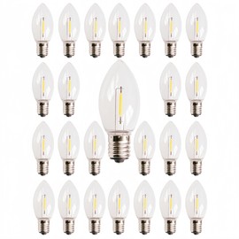 JinBest Warm White LED Replacement Bulbs(25-Pack), UL Listed for Shatterproof E17 Candelabra & C9 Christmas String Lights, for Indoor and Outdoor Use.