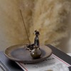Frog-Vase Incense Holder,Rust-Glazed Rotus Ceramic Insence Stick Holder,Alloy Meditation Frog＆Mini
