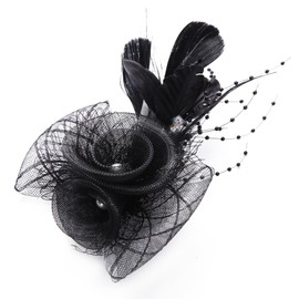 Zinniday Black Kentucky Fascinator Hat - Derby Hats with Veil Mesh Feathers Tea Party Hair Clip Wedding Church Headband Vintage Accessories