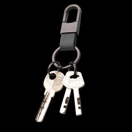 [Liangery] 高級メタルキーホルダー, デュアルリング付き, ブラック, レザーストラップ