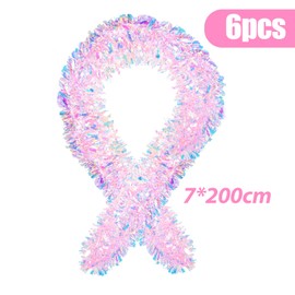 GEBETTER 6 Packs Pink Christmas Iridescent Tinsel Garland Metallic Sparkling Tinsel Christmas Tree Decorations Xmas Party Decorations