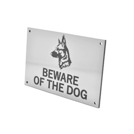 Beware of the Dog (German Shepherd) - Easy to See Warning, Indoor/Outdoor Notice, Deterrent Sign (Silver)