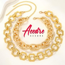 ACEDRE Chunky Gold Choker Necklace Layered Thick Cuban Link Chain Statement for Women