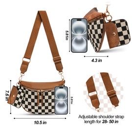 idoltimes Checkered Crossbody Bag,Bum Bags for Women Crossbody,Spacious Sling Bag Purse Fanny Packs with Shoulder Strap
