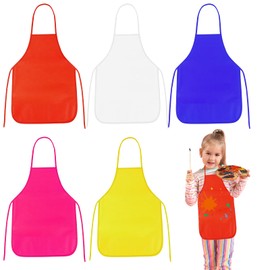 PLULON 5 Pcs Kids Aprons for Painting, Painting Apron Bulk for Kids Art Smocks Children Fabric Art Aprons for Art Painting Crafts Home Kitchen Classroom Party and Activity