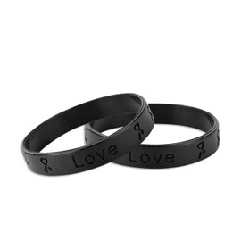 Fundraising For A Cause Melanoma Awareness Black Ribbon Bracelets Love & Ribbons Black Silicone Bracelets, Embossed Wristbands for Support Groups & Fundraisers