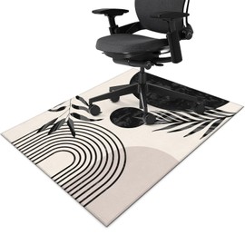 Office Chair Mat for Hardwood & Tile Floor 36"x48",White Black Boho Aesthetic Abstract Tropical Leaves Computer Rolling Chair Mat Carpet Under Desk Non Slip Gaming Rug Low-Pile Large Protector Mat