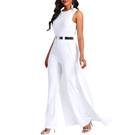 VERWIN Patchwork Overlay Embellished Plain Women's Jumpsuit High-Waist Woman Romper, White, Large
