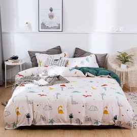 Feelyou Dinosaur Duvet Cover Set Twin for Kids Bedding Set Cartoon Animals Print Decorative Dino Comforter Cover with 1 Pillow Shams, Cute Lovely 2 Pieces for Children Girls Boys,Zipper