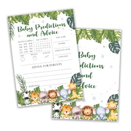 Safari Animals Baby Shower Games Cards, Baby Predictions And Advice Cards For New Parents Babyshower Activity, Wildlife Gender Reveal Party Games For Decorations Favors Supplies, Set Of 25 -05