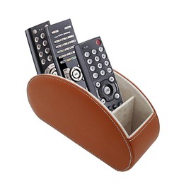 (Brown) - Fosinz Remote Control Holder Organiser Table Desk Leather Control Storage TV Remote Control Organiser with 5 Spacious Compartments (Brown)