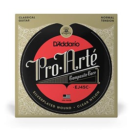 D'Addario D'Addario Guitar Strings - Pro-Arte Classical Guitar Strings - EJ45C - Nylon Guitar Strings - Silver Plated Wrap, Composite Core, Clear Nylon Trebles - Normal Tension