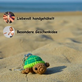 KEYSPACE Keyring Tortoise Samu - Lovingly Handmade Crochet Cuddly Toys Amigurumi - Cute Turtle Cuddly Toy - Mini Crochet Animals - Tortoise Pendant, Green