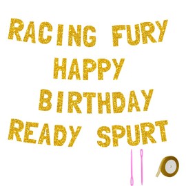 Meowoo Racing Fury Birthday Banner, Giant 7.7-Inch Letters and Durable Glitter Cardstock, Easy Assembly Party Decor for Kids, Birthday Celebration Decorations